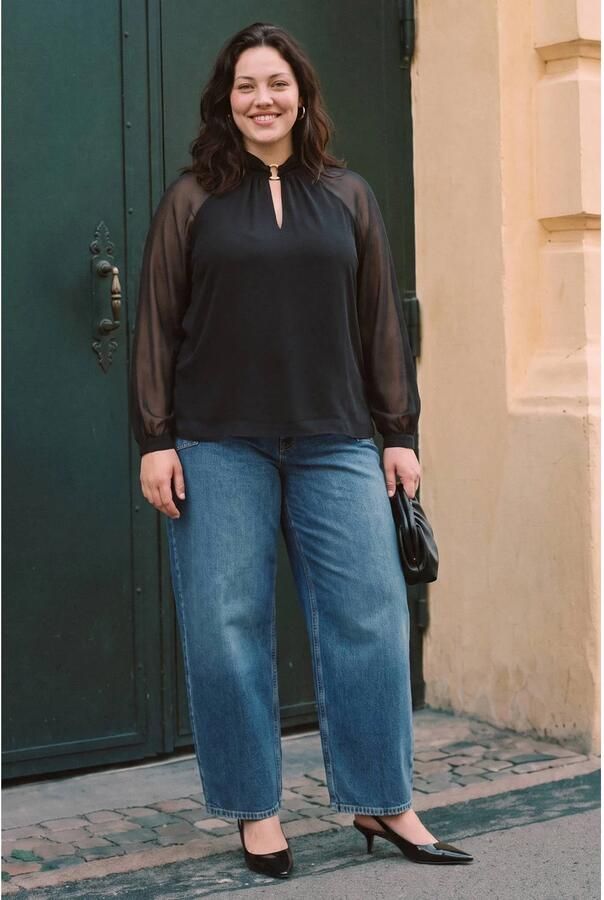 VERO MODA CURVE Plus Size semi-transparante top met cut-out zwart - Foto 3