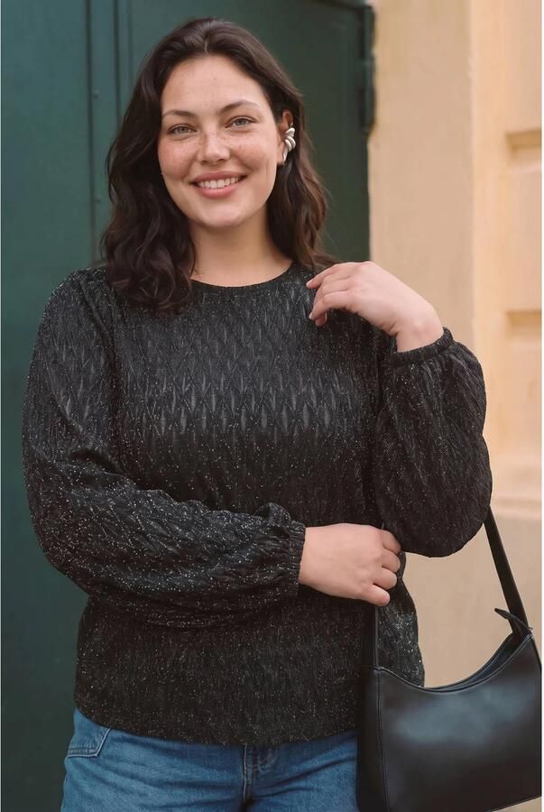 VERO MODA CURVE Plus Size top met glitters zwart - Foto 3