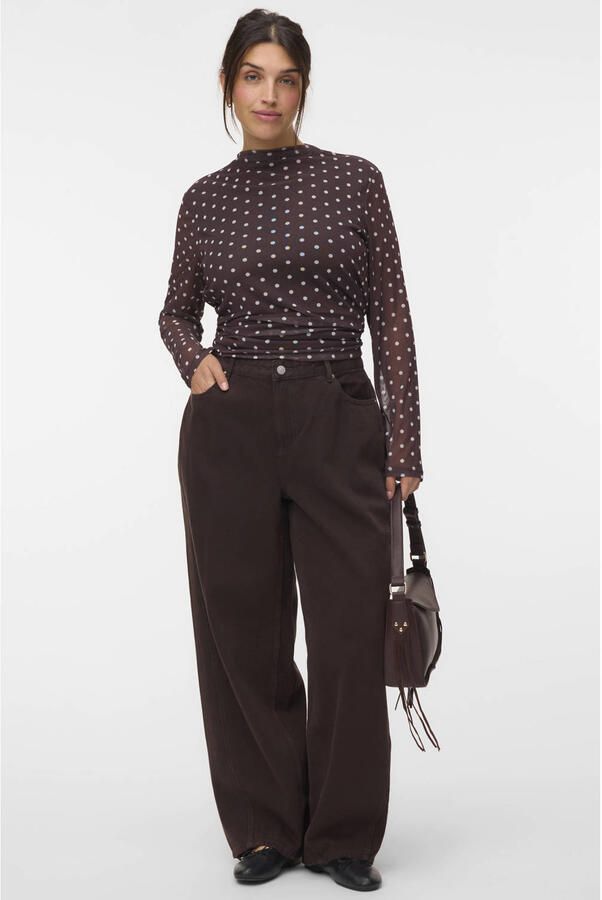 VERO MODA CURVE x Wehkamp Plus Size top met stippen donkerbruin