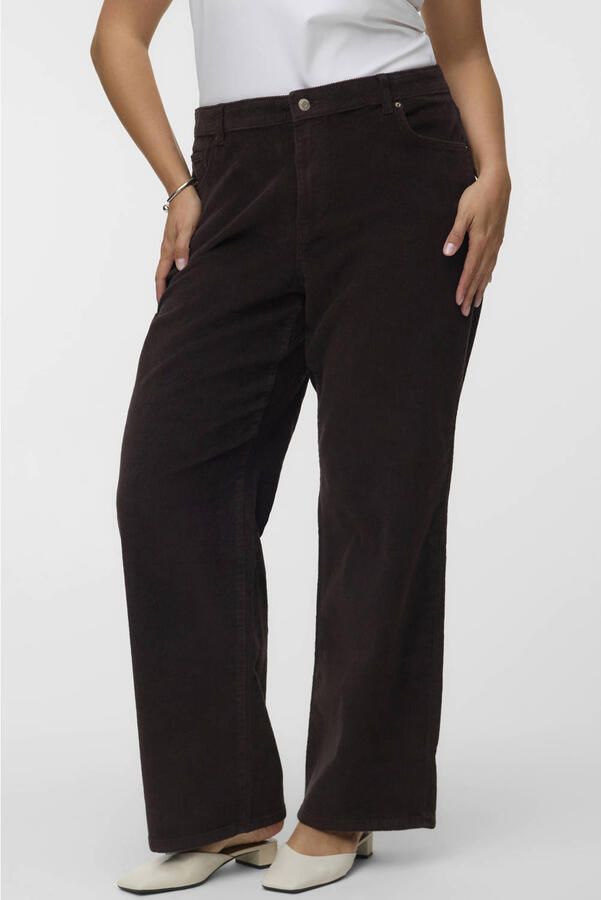 VERO MODA CURVE Plus Size wide leg corduroy casual broek donkerbruin