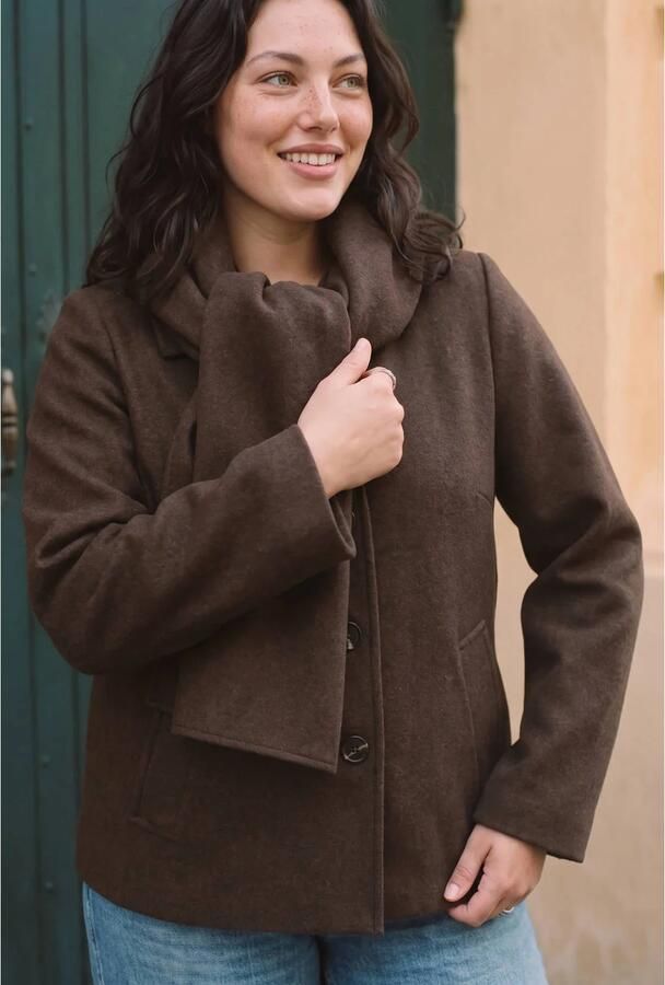 VERO MODA CURVE Plus Size winterjas met wol donkerbruin