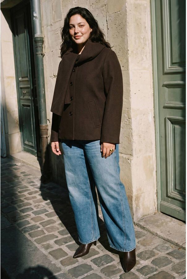 VERO MODA CURVE Plus Size winterjas met wol donkerbruin - Foto 2