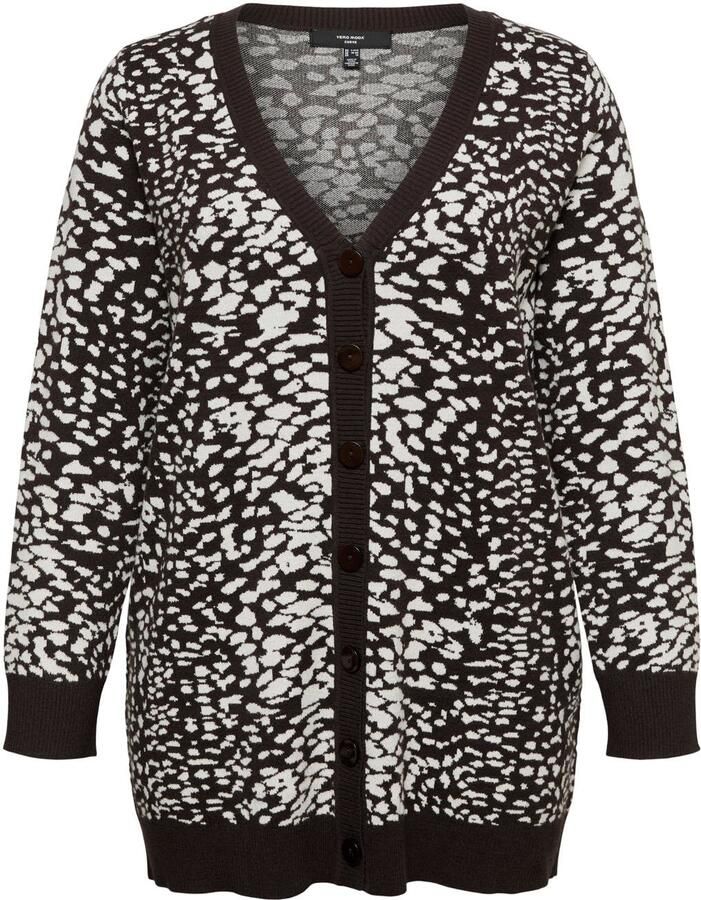 VERO MODA CURVE rechtvallend gebreid vest Plus Size met print zwart