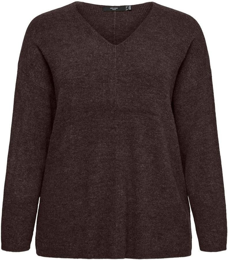 VERO MODA CURVE rechtvallende gebreide gemêleerde pullover Plus Size bruin