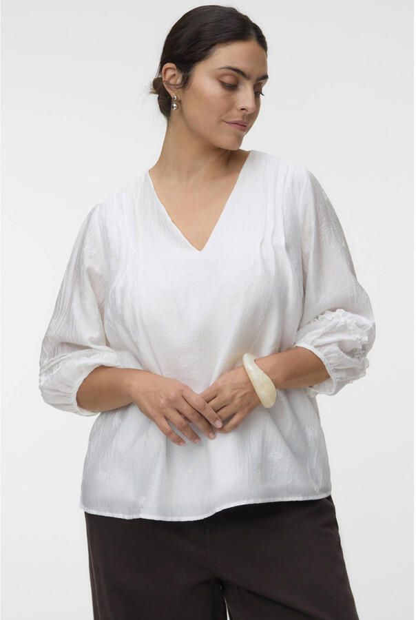 VERO MODA CURVE regular fit blousetop met ruches Plus Size ecru