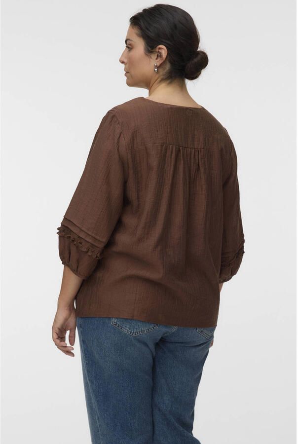 VERO MODA CURVE regular fit blousetop Plus Size met ruches bruin - Foto 2