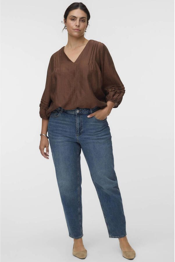 VERO MODA CURVE regular fit blousetop Plus Size met ruches bruin - Foto 3