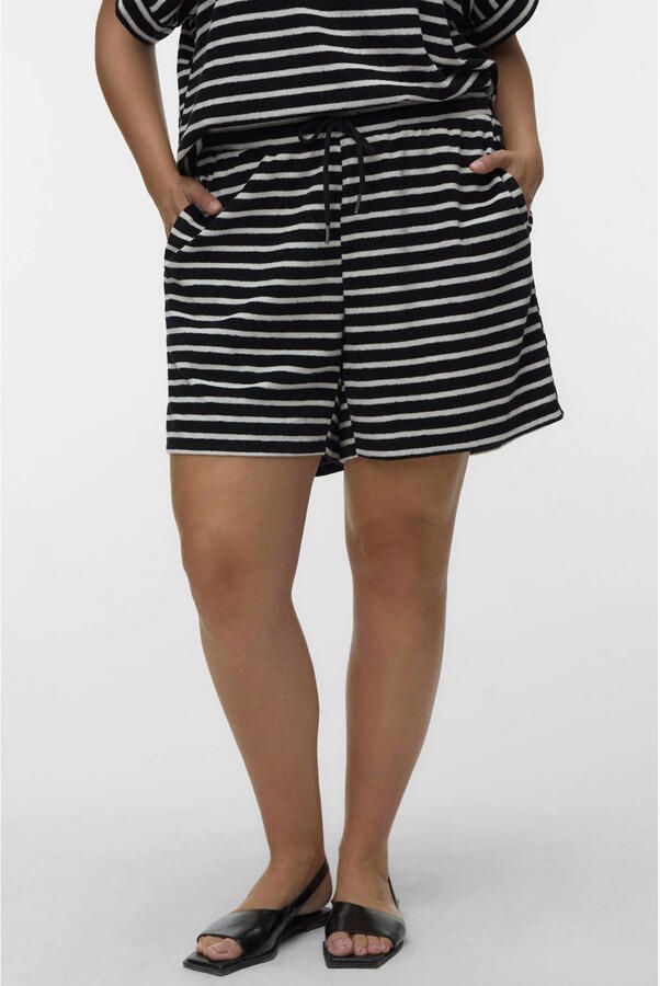VERO MODA CURVE regular high waist gestreepte casual short zwart