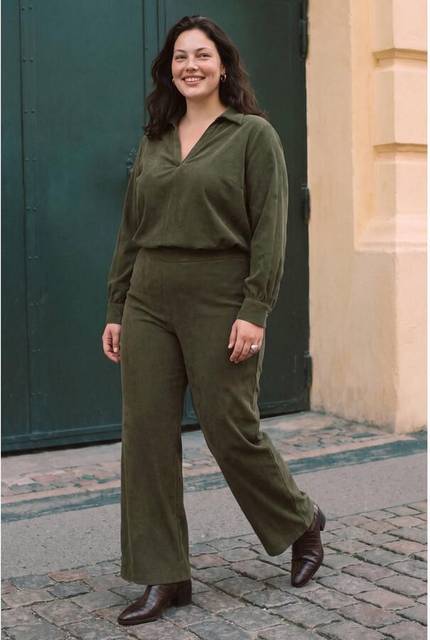 VERO MODA CURVE straight leg casual corduroy broek Plus Size groen - Foto 2