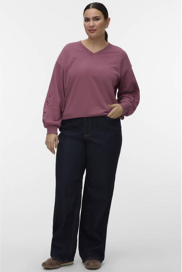 VERO MODA CURVE sweater roze broderie