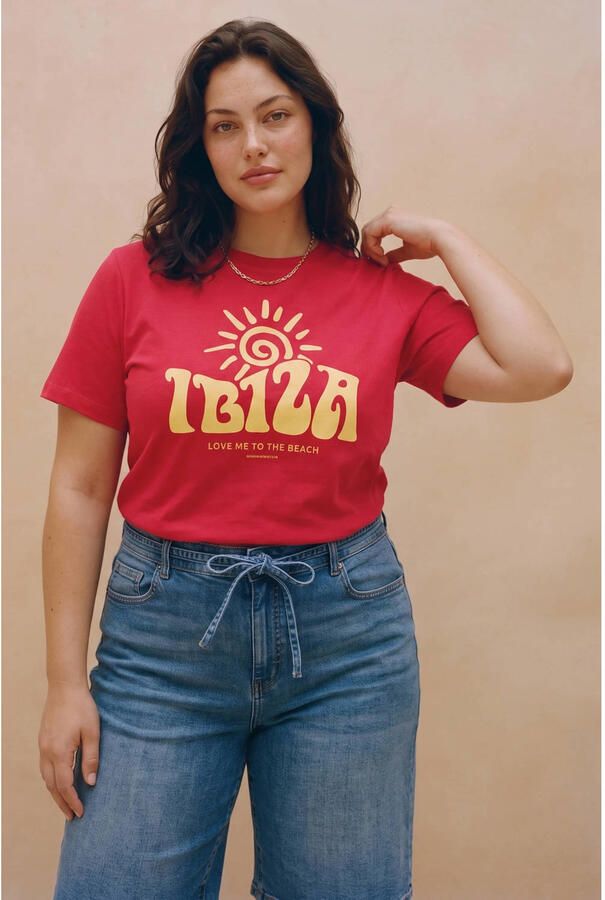VERO MODA CURVE T-shirt met tekst rood