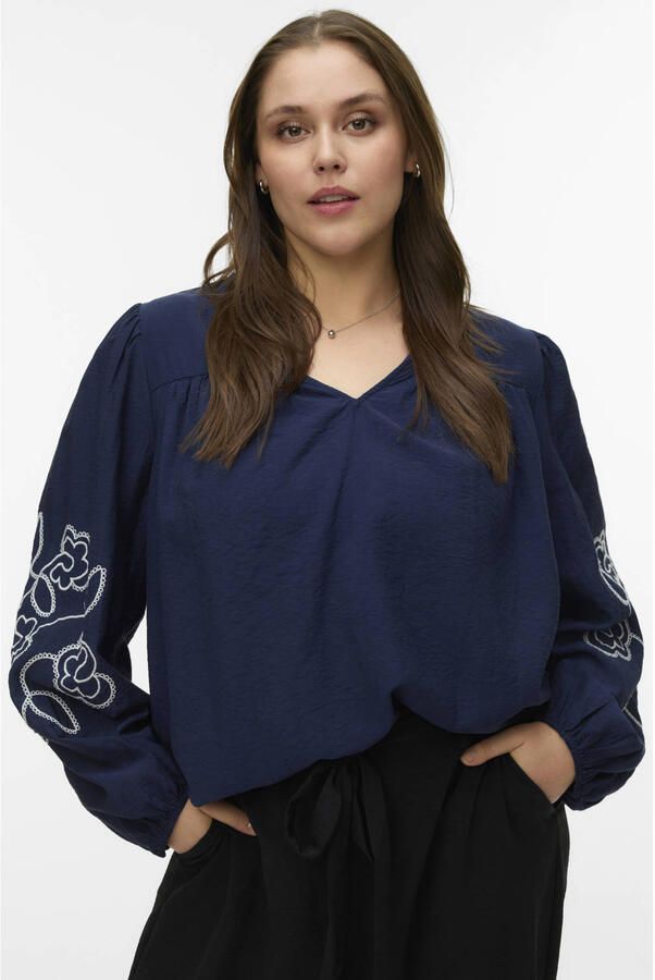 VERO MODA CURVE top blauw broderie