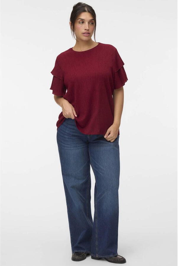 VERO MODA CURVE top met ruches Plus Size donkerrood