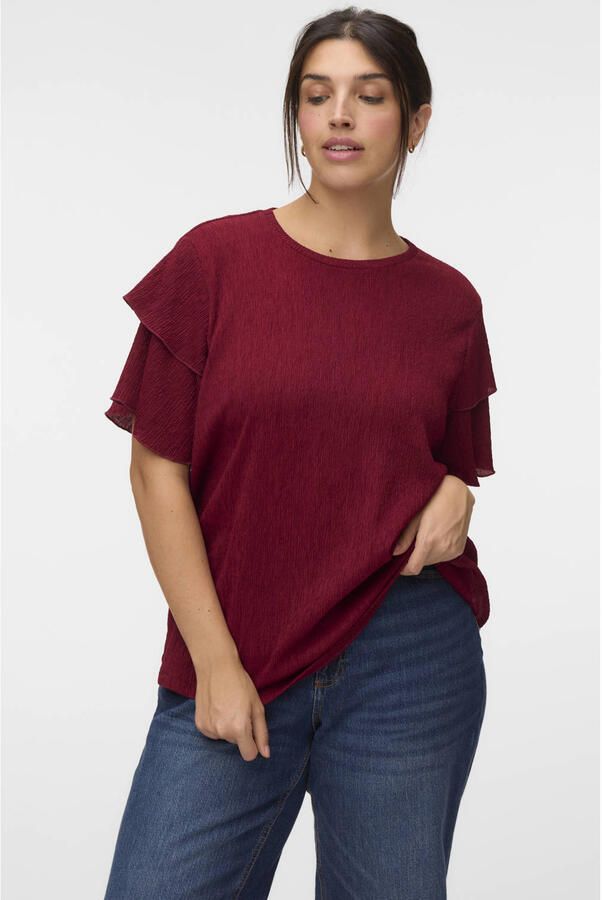 VERO MODA CURVE top met ruches Plus Size donkerrood - Foto 3