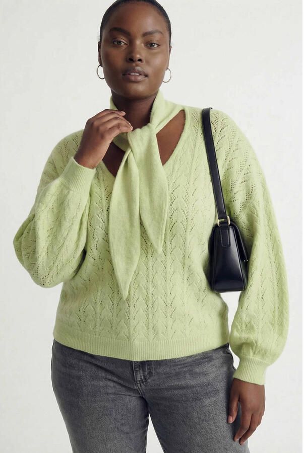 VERO MODA CURVE trui limegroen gebreid