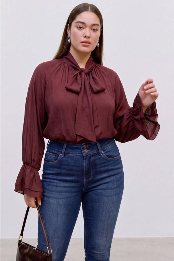 VERO MODA CURVE viscose blouse Plus Size donkerrood - Foto 3