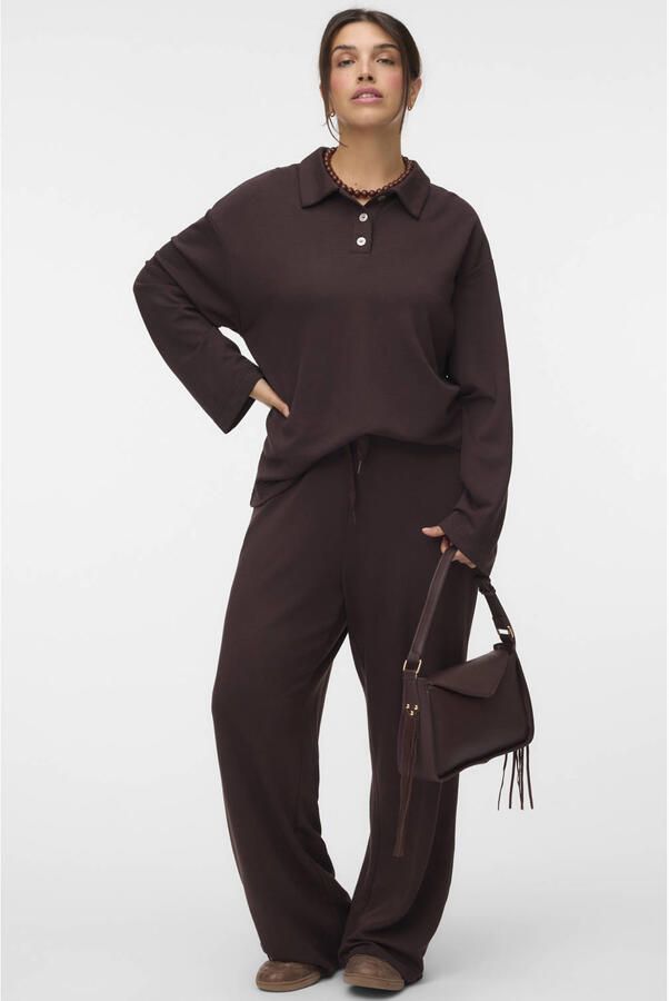 VERO MODA CURVE x Wehkamp viscose wide leg casual broek Plus Size donkerbruin