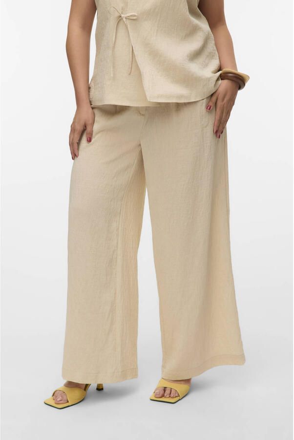 VERO MODA CURVE wide leg high waist broek beige