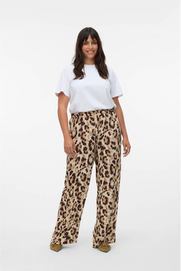 VERO MODA CURVE wide leg high waist casual broek bruin