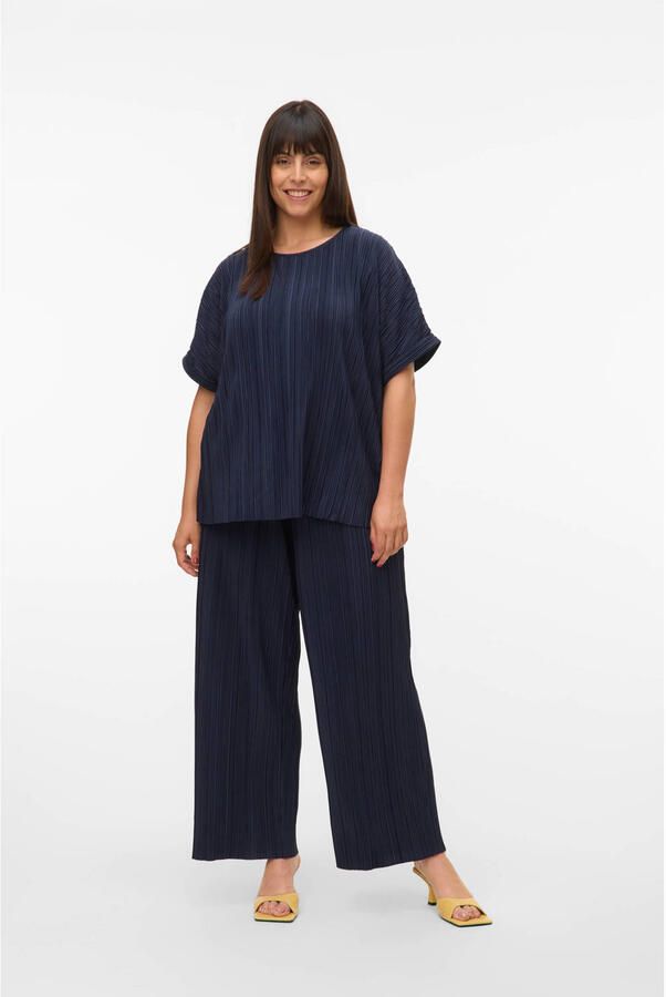 VERO MODA CURVE wide leg high waist casual broek donkerblauw