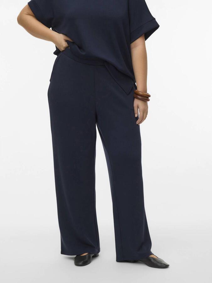 VERO MODA CURVE wide leg high waist casual broek marineblauw
