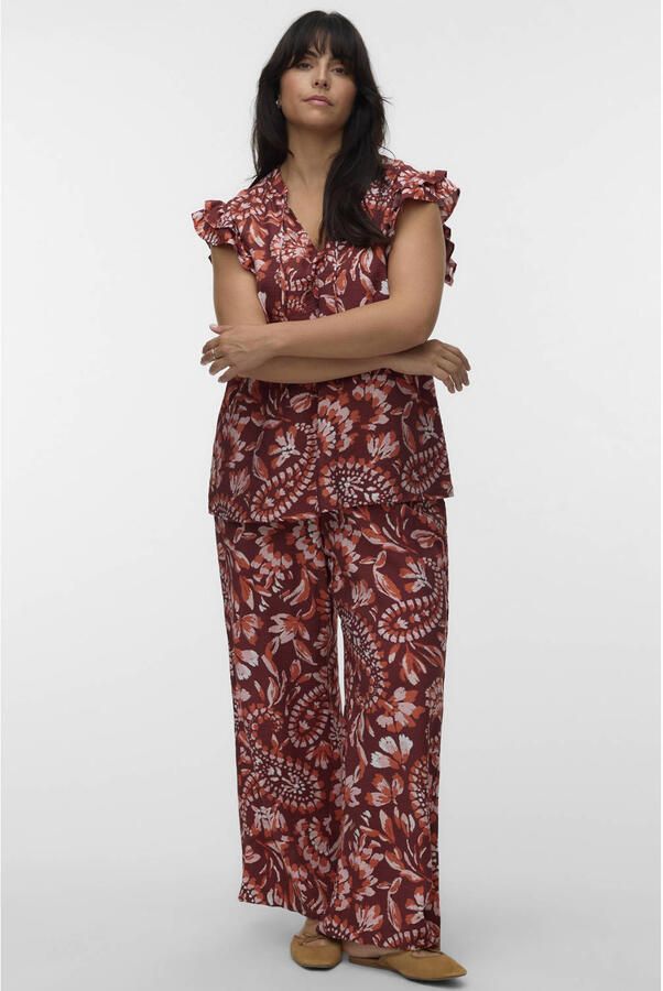 VERO MODA CURVE wide leg high waist gebloemde casual broek oranje - Foto 3