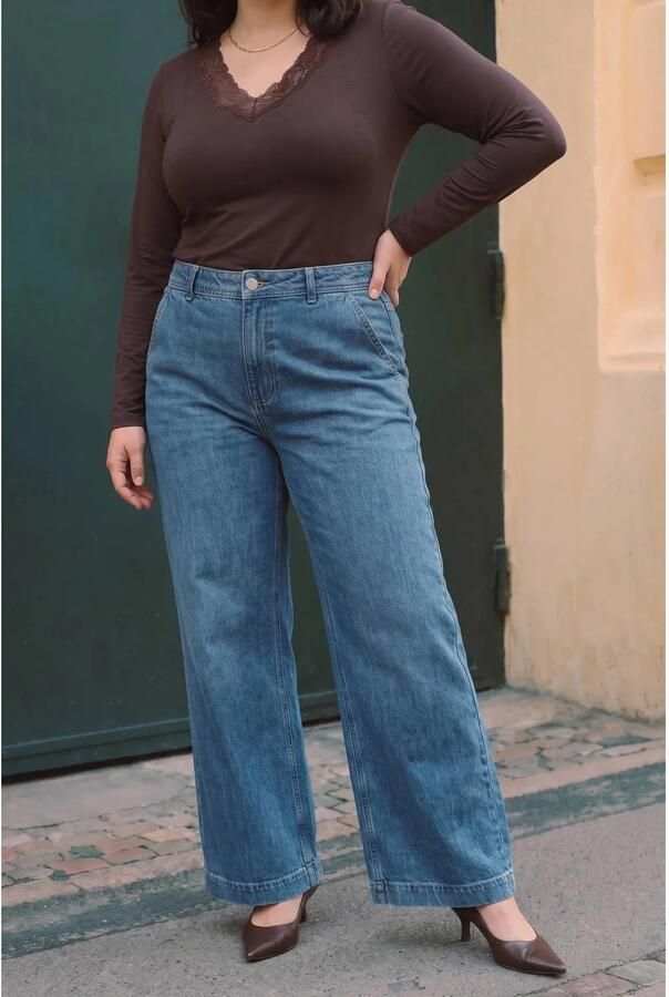 VERO MODA CURVE wide leg jeans Plus Size middelblauw