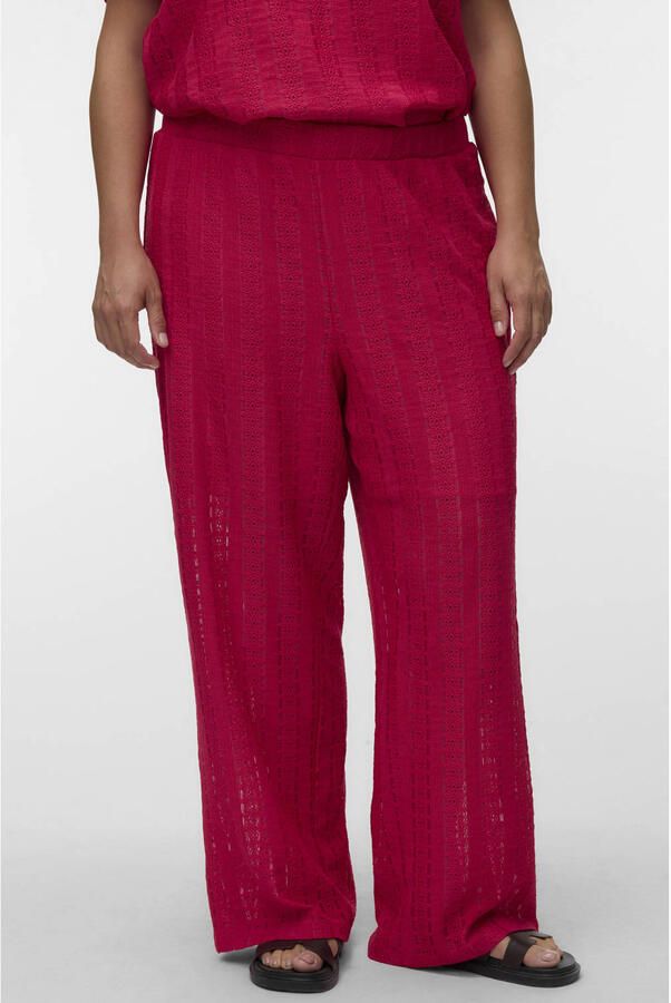 VERO MODA CURVE wide leg regular waist casual broek broderie roze