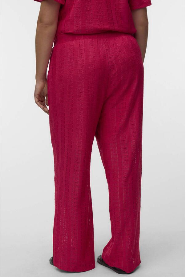 VERO MODA CURVE wide leg regular waist casual broek broderie roze - Foto 3