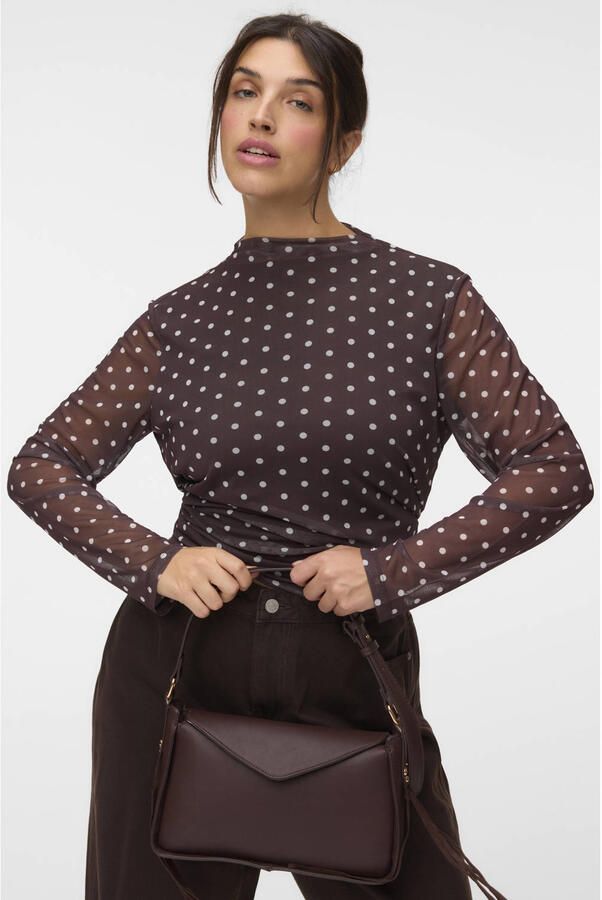 VERO MODA CURVE x Wehkamp Plus Size top met stippen donkerbruin - Foto 3
