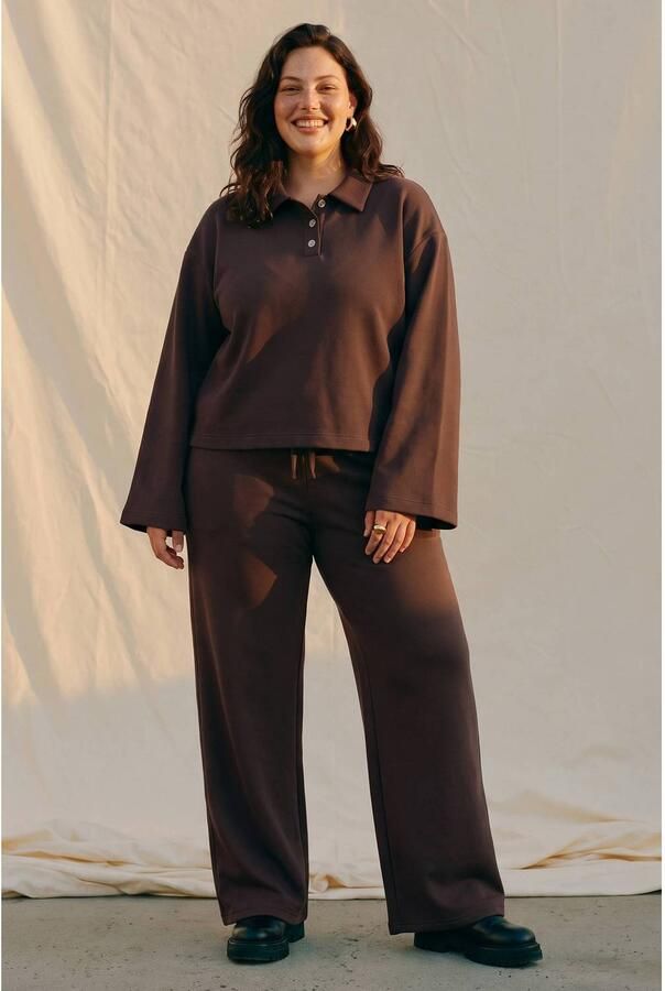 VERO MODA CURVE x Wehkamp viscose wide leg casual broek Plus Size donkerbruin - Foto 2
