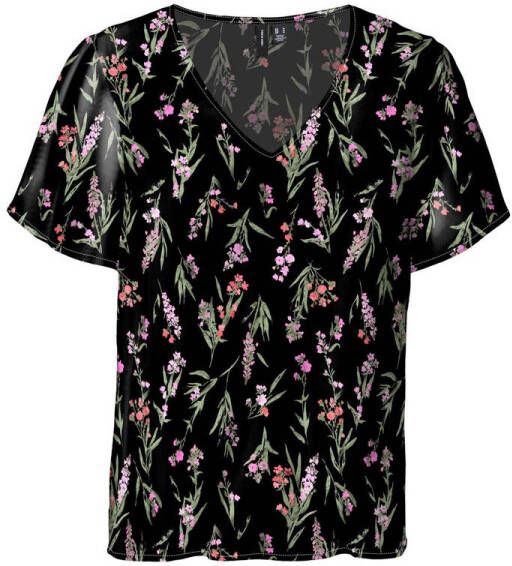 VERO MODA gebloemde top VMEASY zwart groen roze