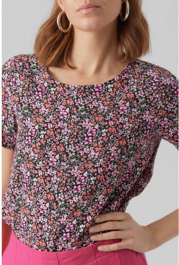 VERO MODA gebloemde top VMEASY zwart roze