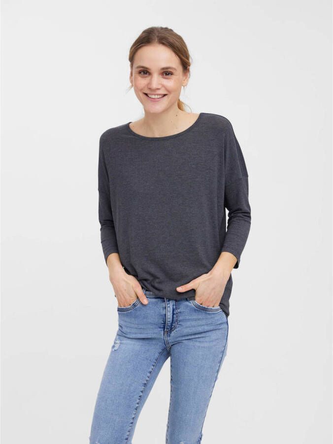 VERO MODA gebreide top VMCARLA van gerecycled polyester grijsblauw