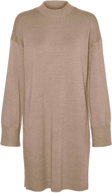 VERO MODA gemêleerde fijngebreide jurk VMGOLDNEEDLE lichtbruin