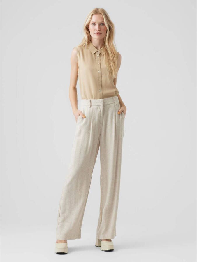 Vero Moda Wijde Linnen Broek in Haver Natuurlijke Tint Beige Dames
