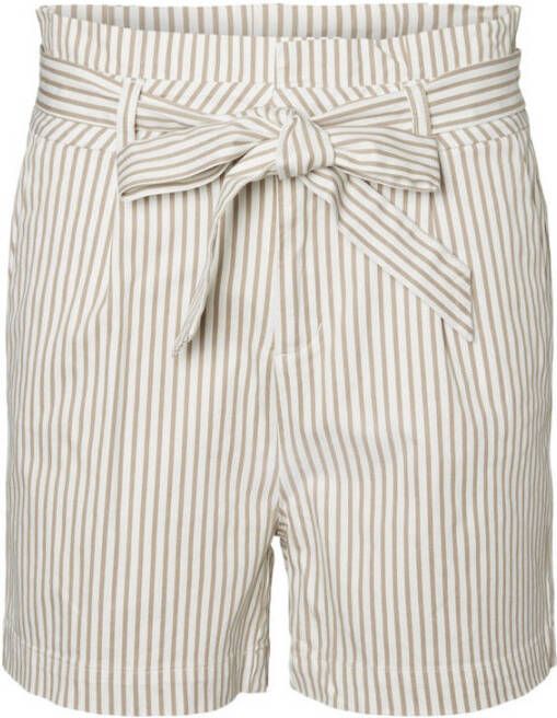 VERO MODA gestreepte high waist wide leg bermuda wit beige