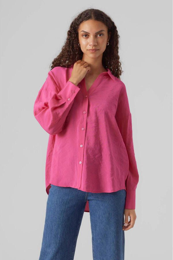 Vero Moda Vmqueeny LS Oversize Blouse WVN GA N: Fuchsia Paars | Freewear Roze Pink Dames