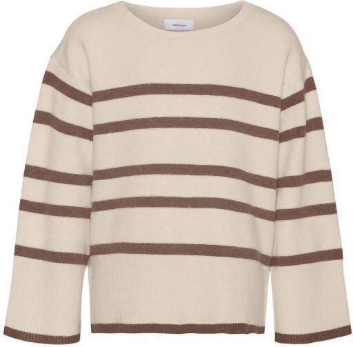 VERO MODA GIRL gestreepte trui VMSABA beige lichtbruin Meisjes Viscose Ronde hals 122 128