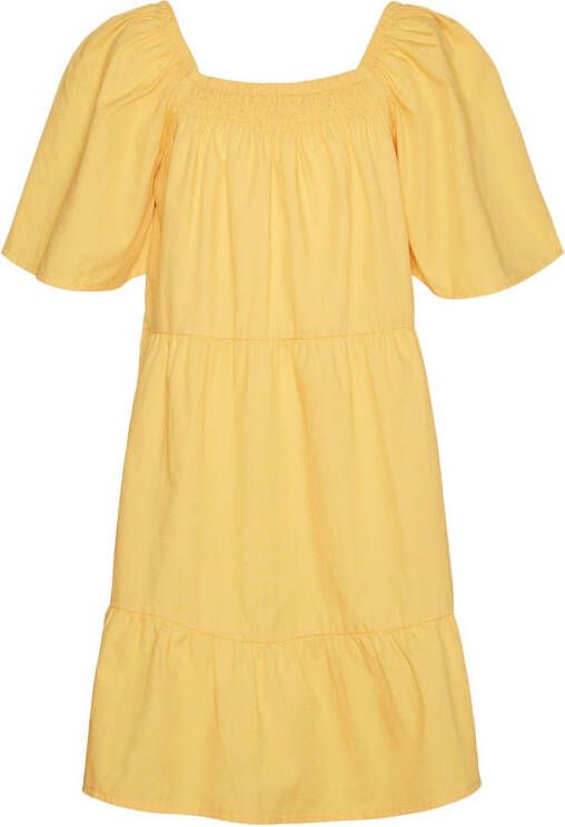 VERO MODA GIRL jurk VMCHARLOTTE geel Meisjes Katoen Ronde hals Effen 152