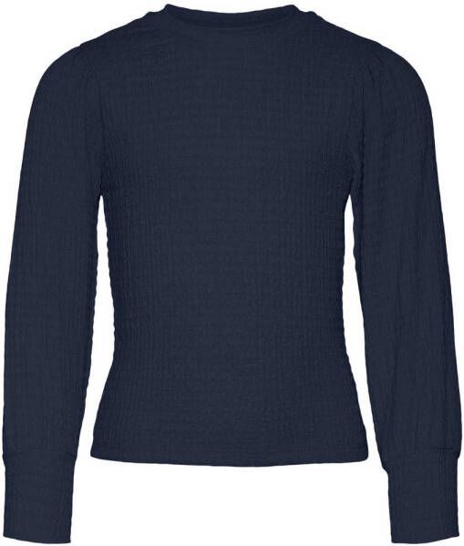 VERO MODA GIRL top VMLINA met textuur donkerblauw Meisjes Polyester Ronde hals 134 140