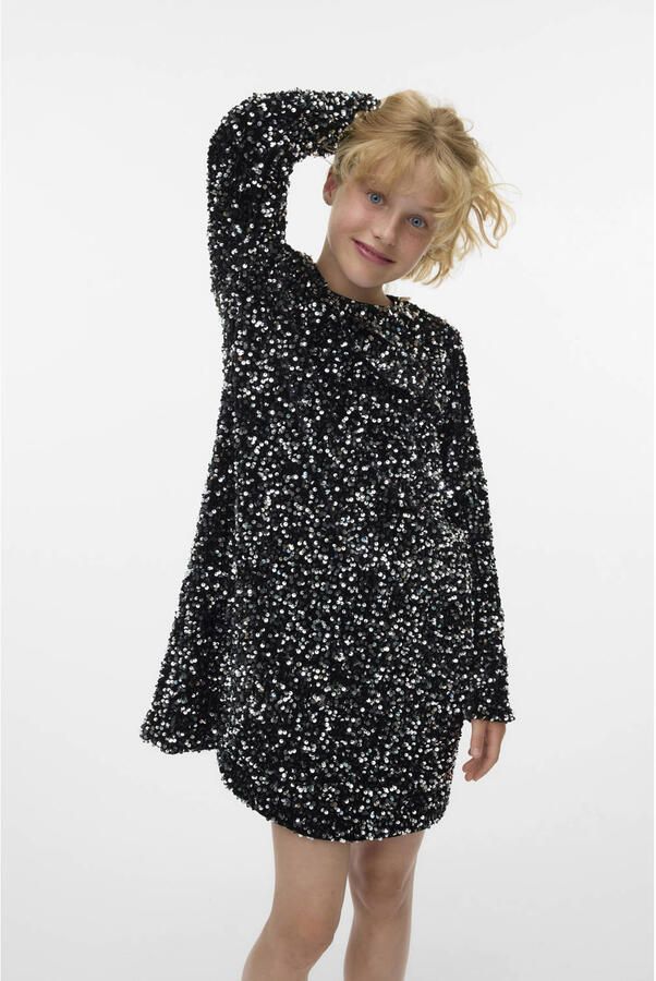 VERO MODA GIRL A-lijn jurk met pailletten zwart