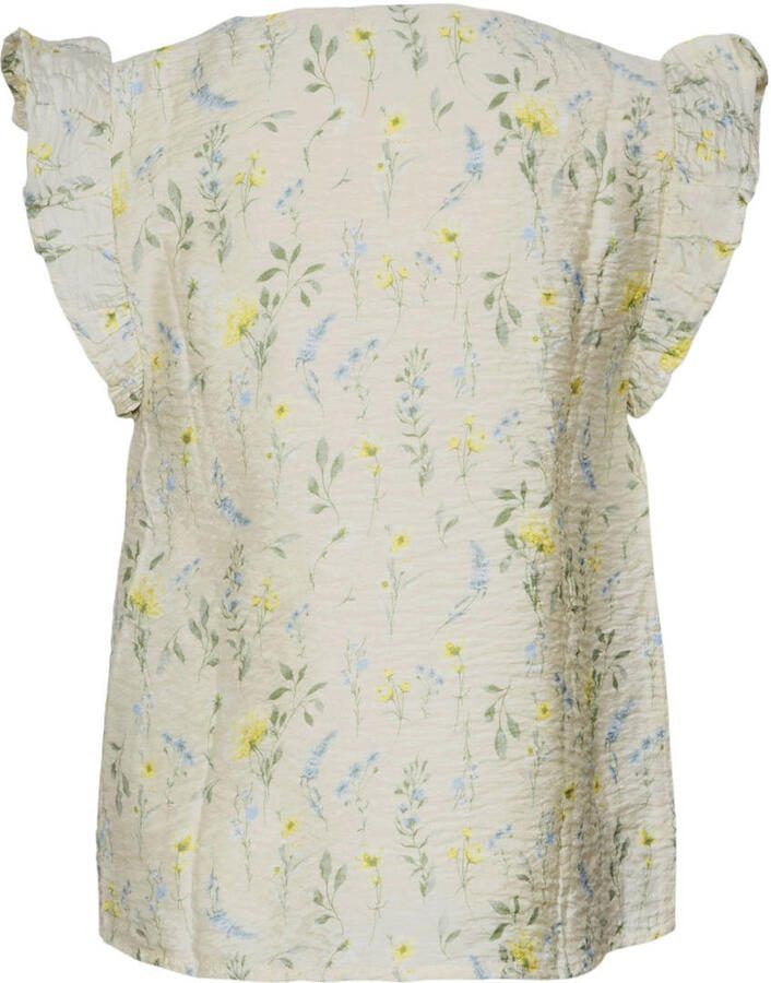 VERO MODA GIRL gebloemde top VMJOSIE ecru geel groen Meisjes Viscose V-hals 116
