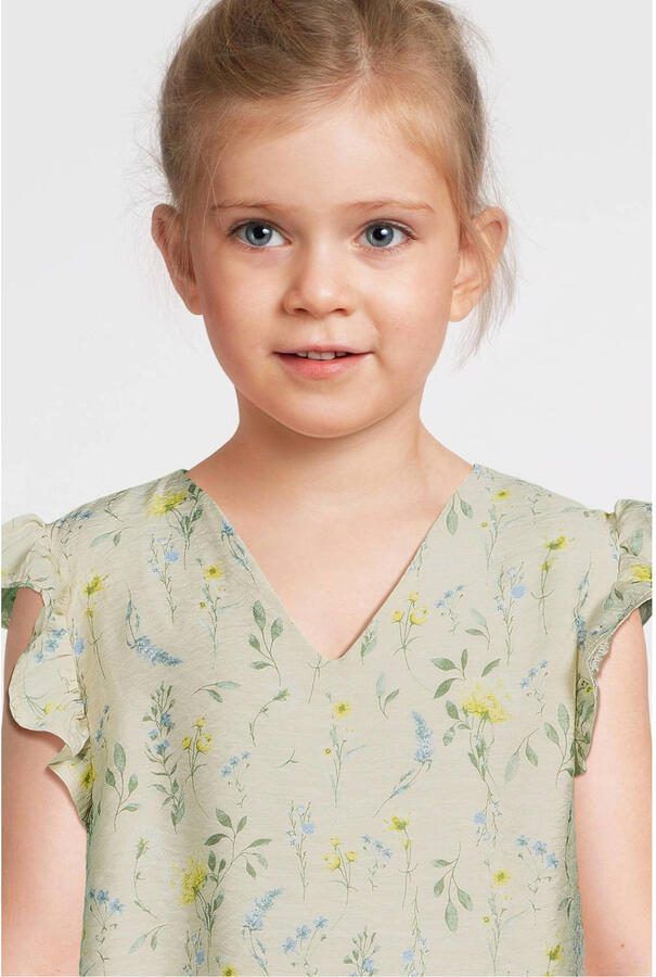 VERO MODA GIRL gebloemde top VMJOSIE ecru geel groen Meisjes Viscose V-hals 116 - Foto 2