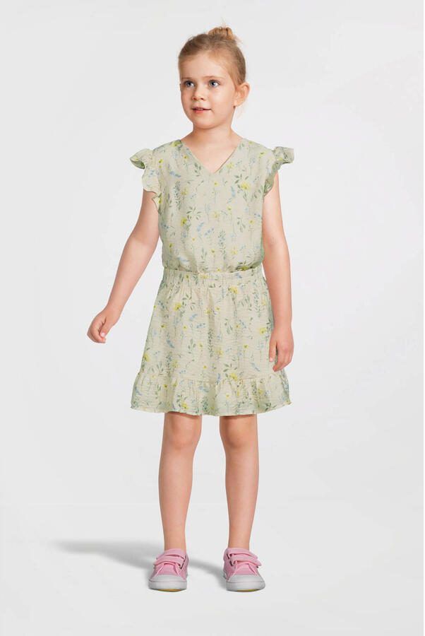 VERO MODA GIRL gebloemde top VMJOSIE ecru geel groen Meisjes Viscose V-hals 116 - Foto 3