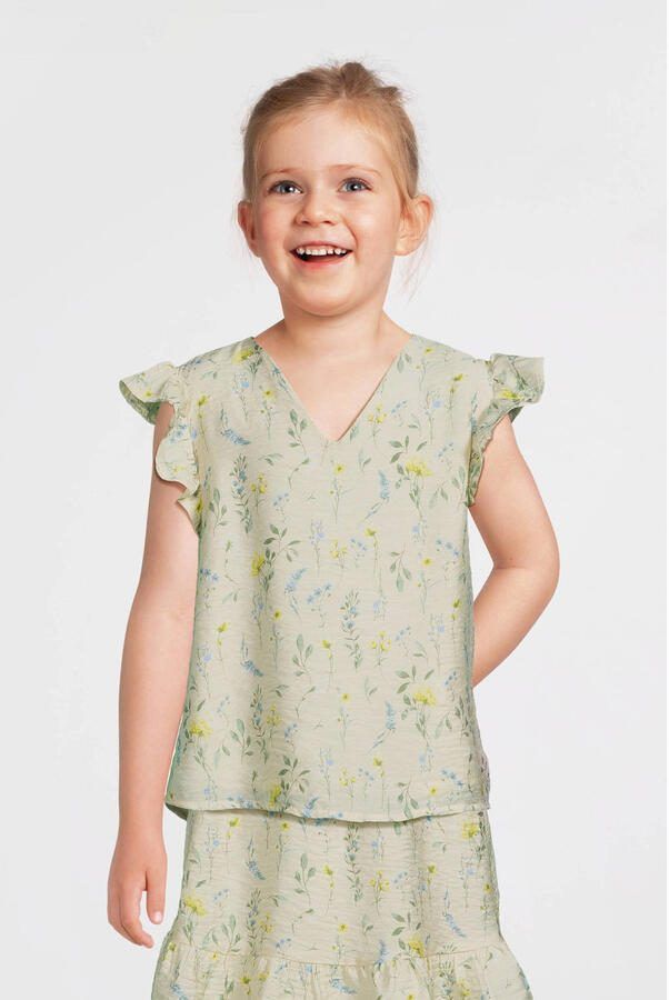 VERO MODA GIRL gebloemde top VMJOSIE ecru geel groen Meisjes Viscose V-hals 116 - Foto 4