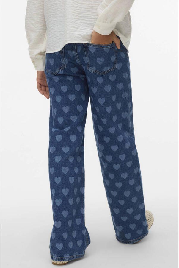 VERO MODA GIRL high waist wide leg jeans met hartjes medium blue denim - Foto 3
