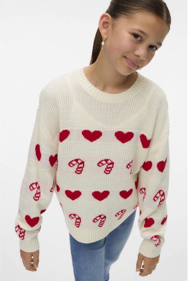 VERO MODA GIRL kersttrui ecru gebreid