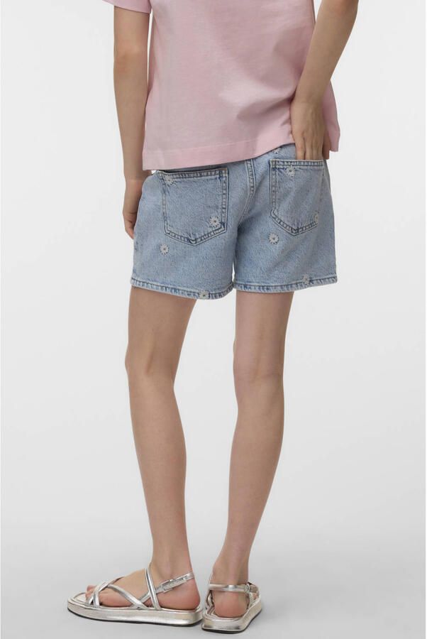 VERO MODA GIRL regular waist gebloemde short light blue denim - Foto 2