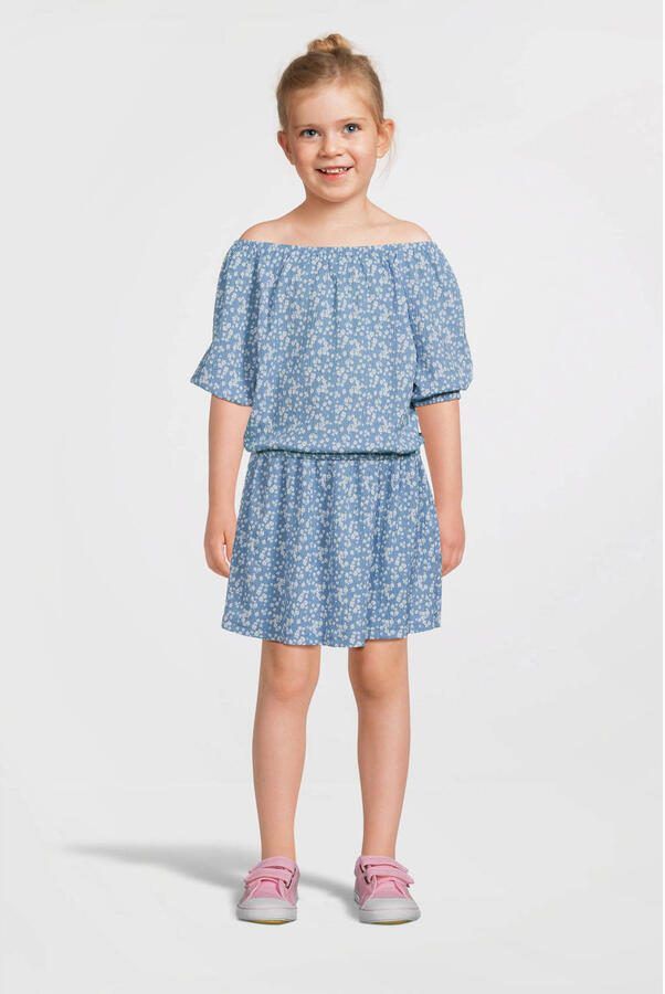 VERO MODA GIRL top met all over print en textuur blauw wit Meisjes Polyester Boothals 134 140 - Foto 3